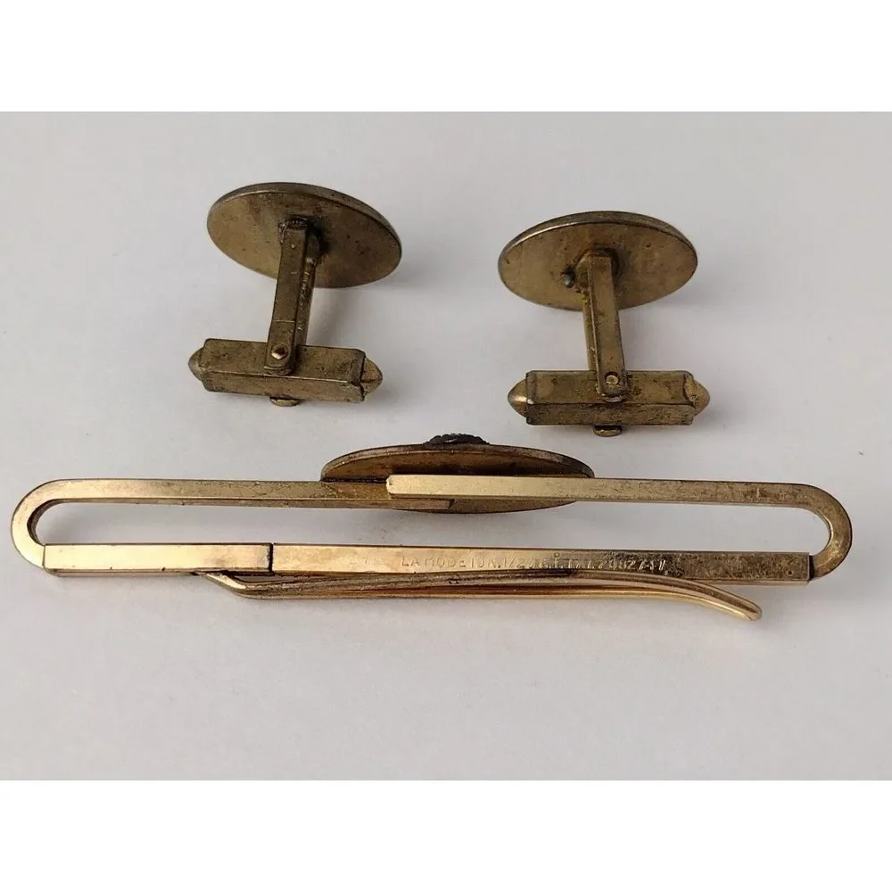 Vintage Anson Cufflinks & Lamode 10k 1/20 G.F. Tie Clip Set